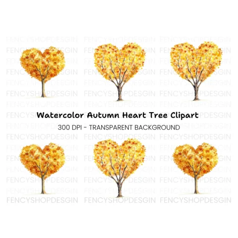 Heart Shaped Autumn Trees Clipart Bundle