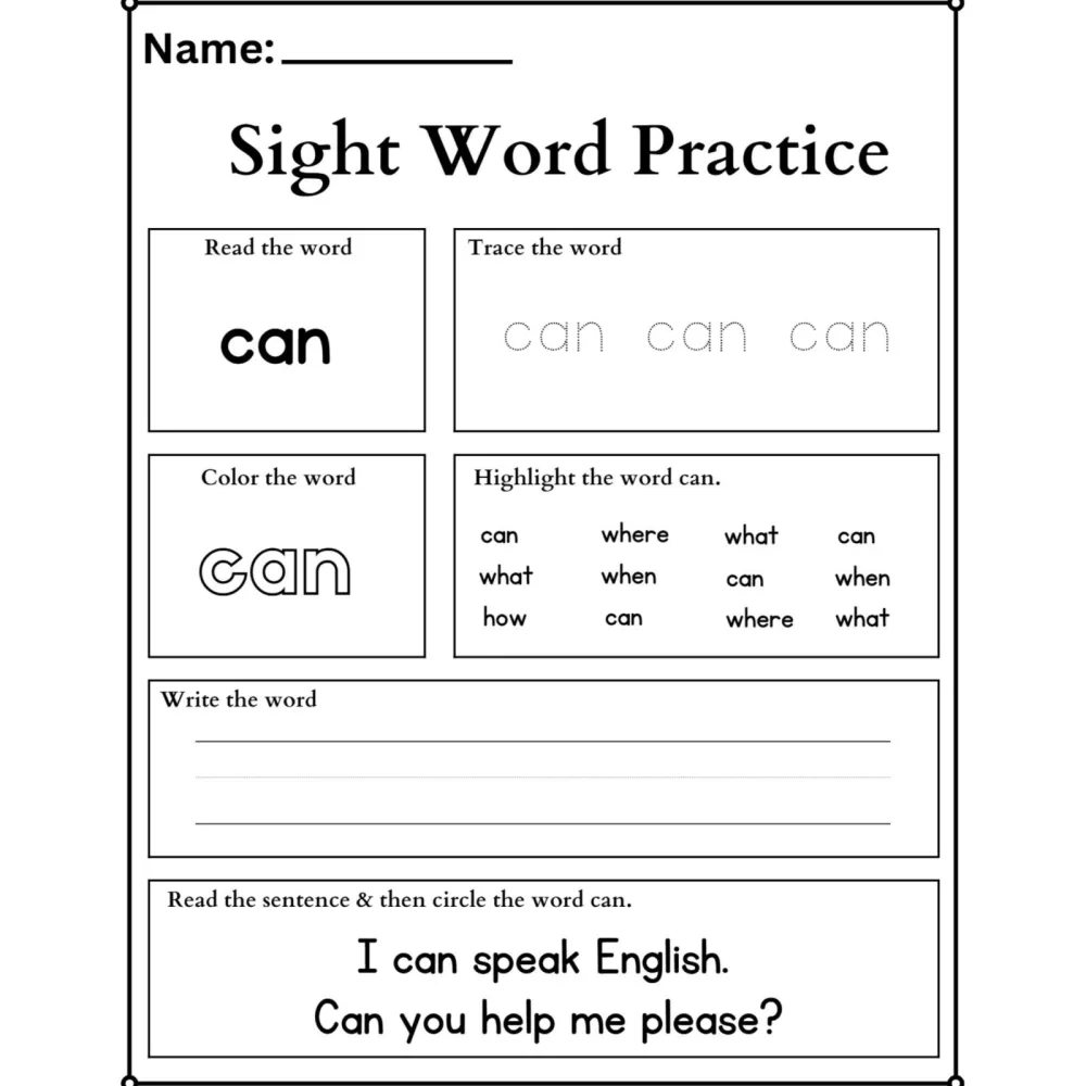 Sight Words Tracing Worksheets