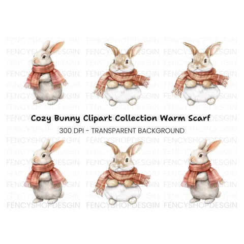 Warm Bunnies in Scarves Clipart Bundle