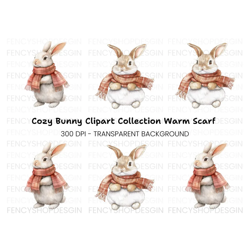 Warm Bunnies in Scarves Clipart Bundle