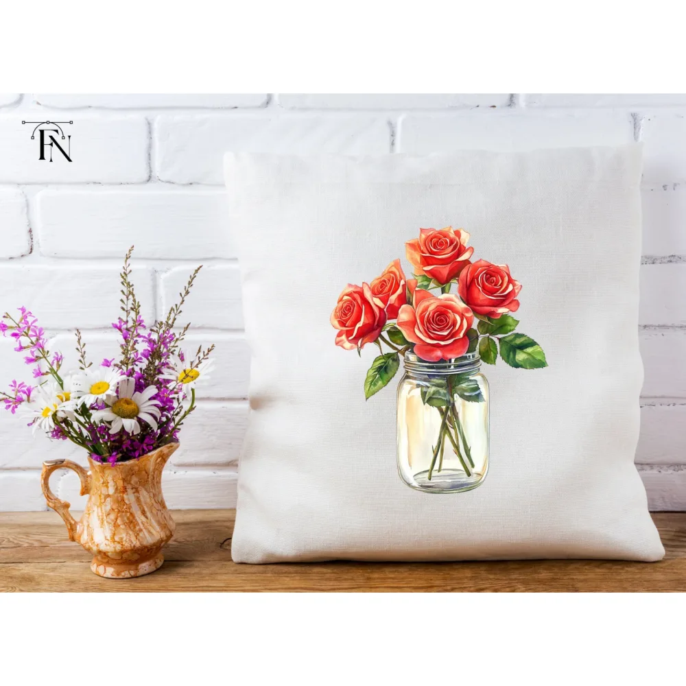 Red Roses in Mason Jars Clipart Bundle