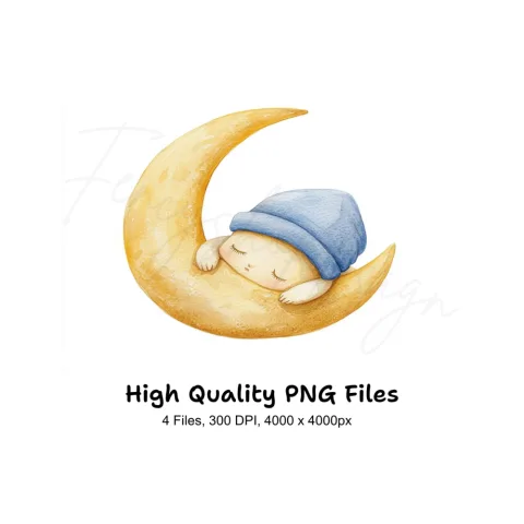 Cute Baby Sleeping on Moon Clipart Bundle