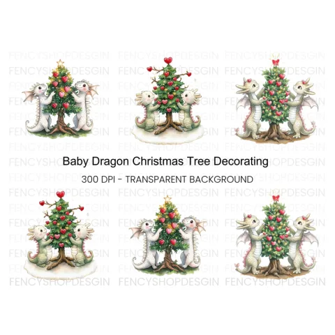 Christmas Tree Dragon Decor Clipart Bundle