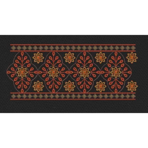 Black Ember Oval Medallion Border Black & Burnt Orange Embroidery Design