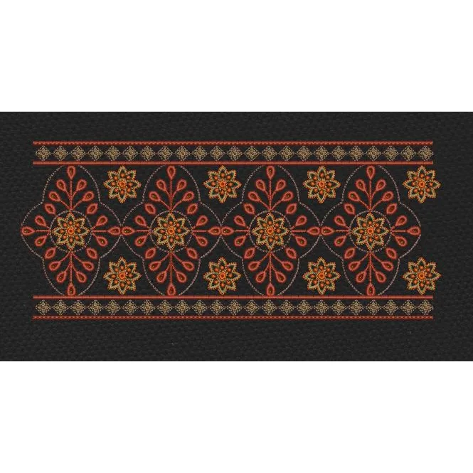 Black Ember Oval Medallion Border Black & Burnt Orange Embroidery Design