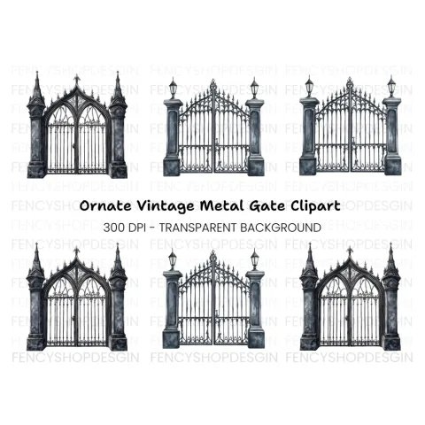 Ornate Gothic Gates Clipart Bundle