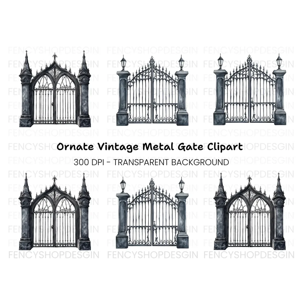 Ornate Gothic Gates Clipart Bundle