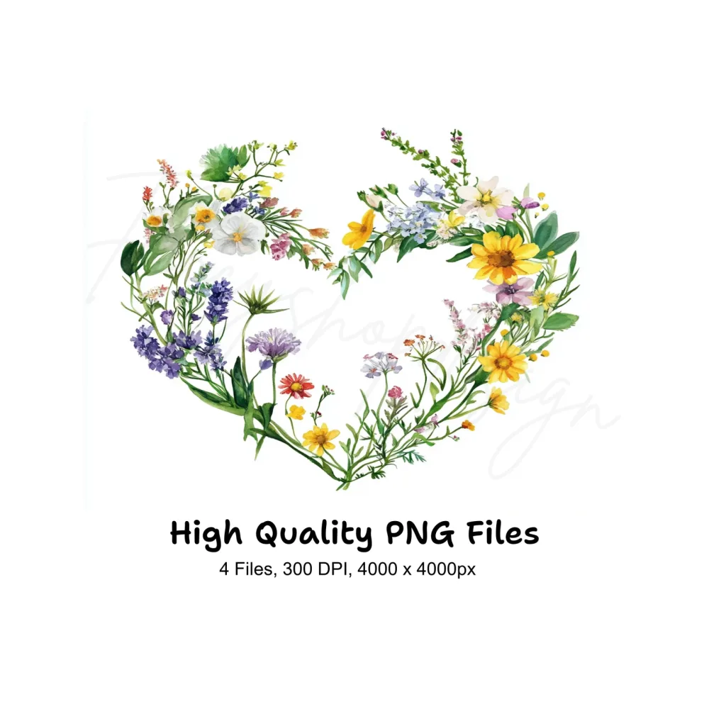 Wildflower Heart Wreath Clipart Bundle