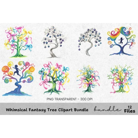 Whimsical Fantasy Tree Clipart Bundle
