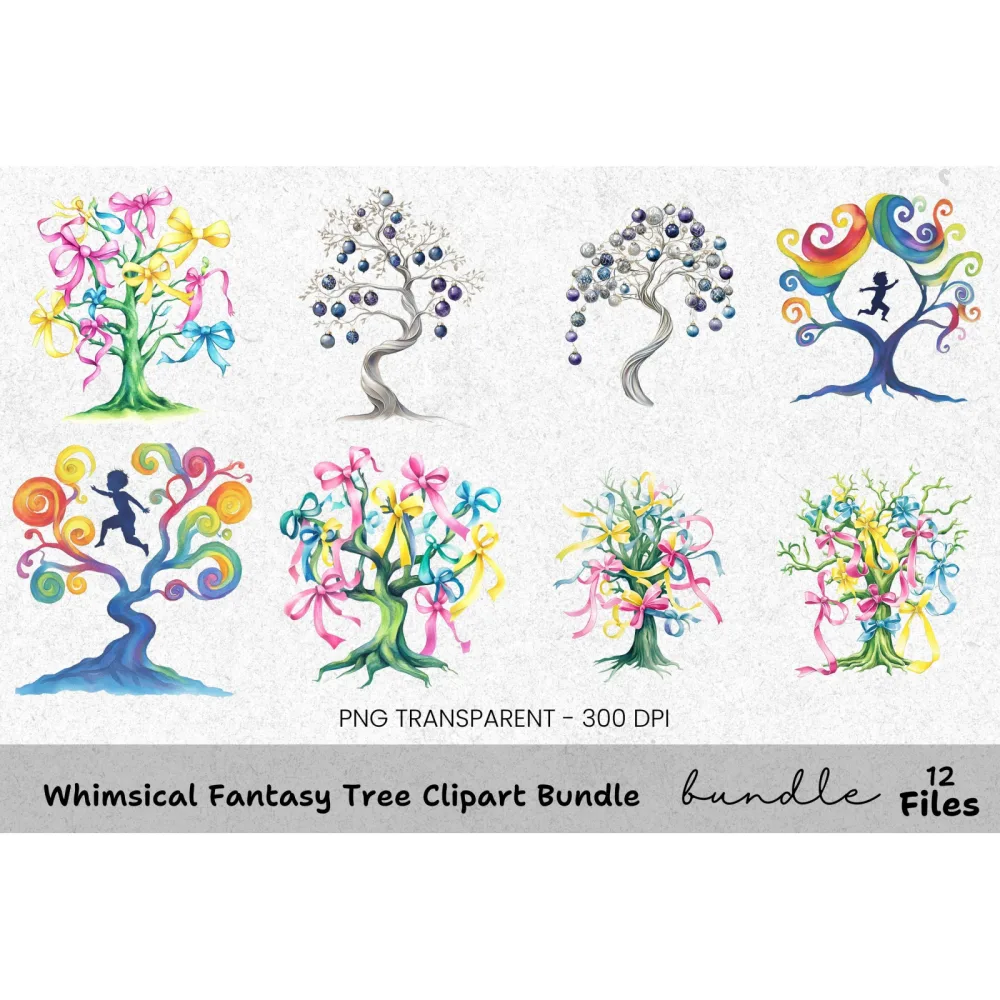 Whimsical Fantasy Tree Clipart Bundle