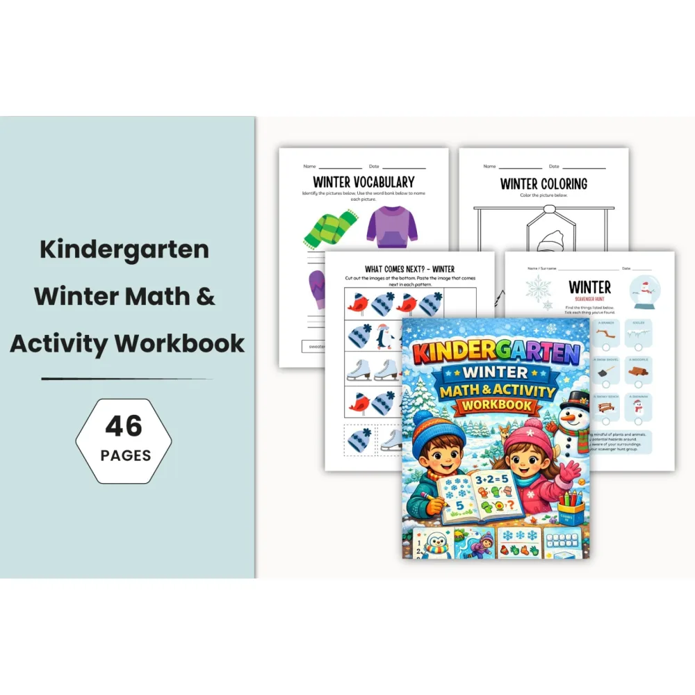 Kindergarten Winter Math Activity Workbook