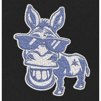 Sunglasses Donkey Blue & White Embroidery Design