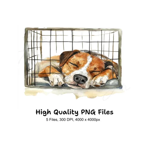 Sleeping Puppies in Crates Clipart Bundle