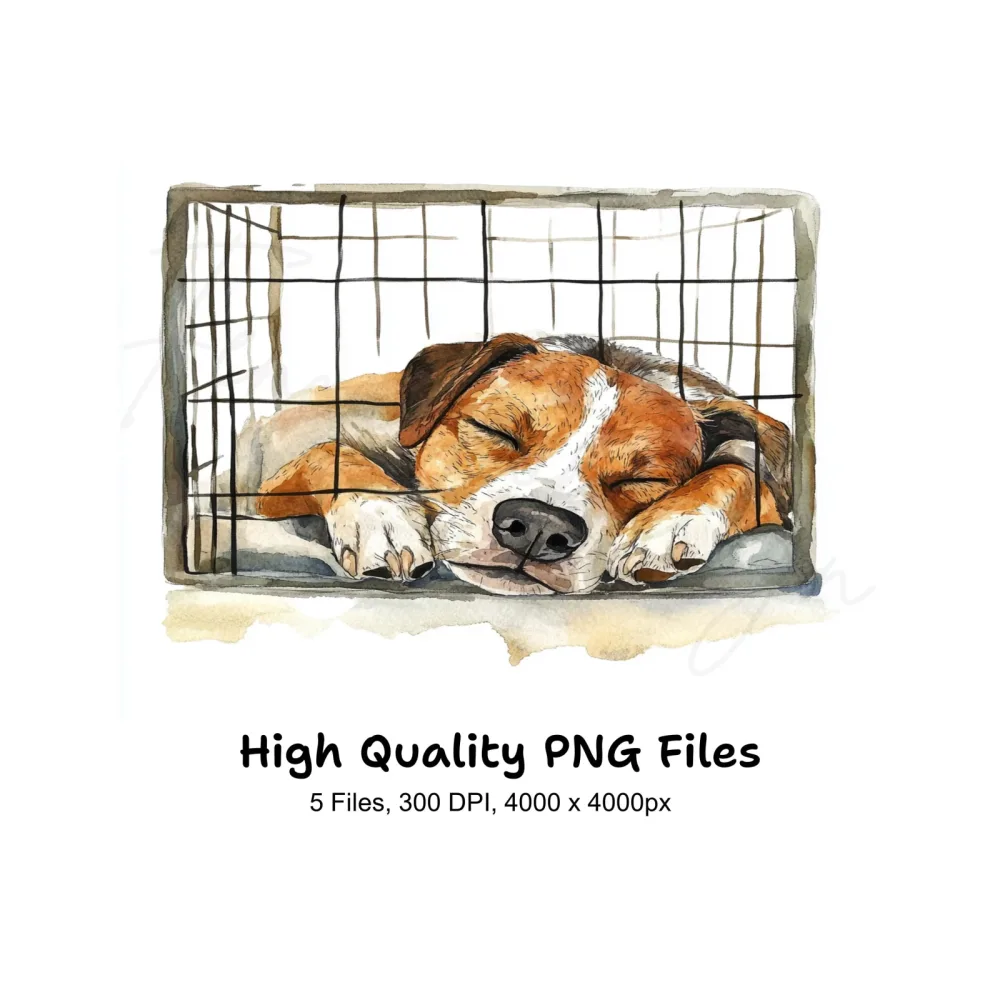 Sleeping Puppies in Crates Clipart Bundle