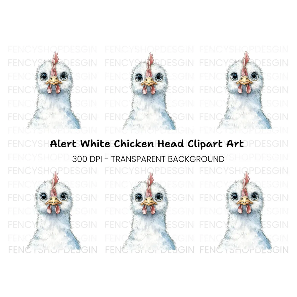 Cute White Chicken Head Clipart Bundle