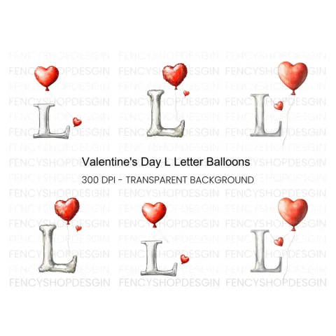 Silver Balloons with Red Hearts Clipart Bundle