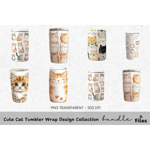 Cute Cat Tumbler Clipart Bundle