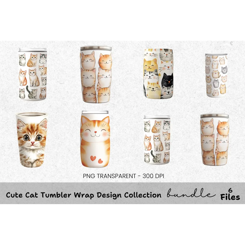 Cute Cat Tumbler Clipart Bundle