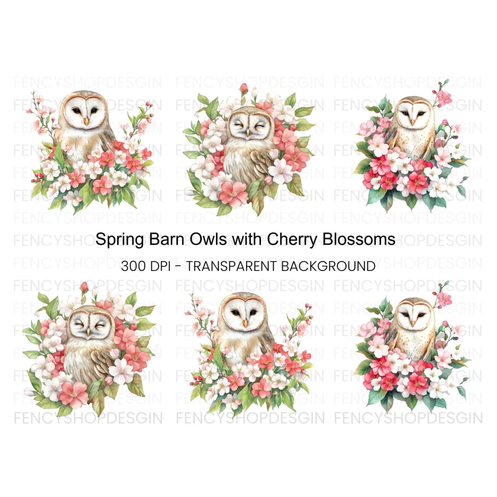Floral Barn Owl Clipart Bundle