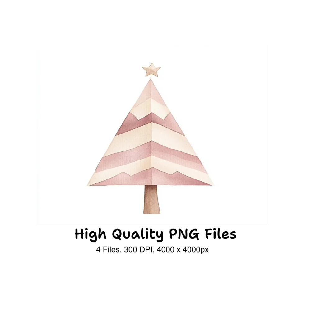 Boho Pink Christmas Tree Clipart Bundle