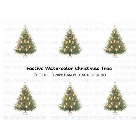 Festive Christmas Tree with Candles Clipart Bundle