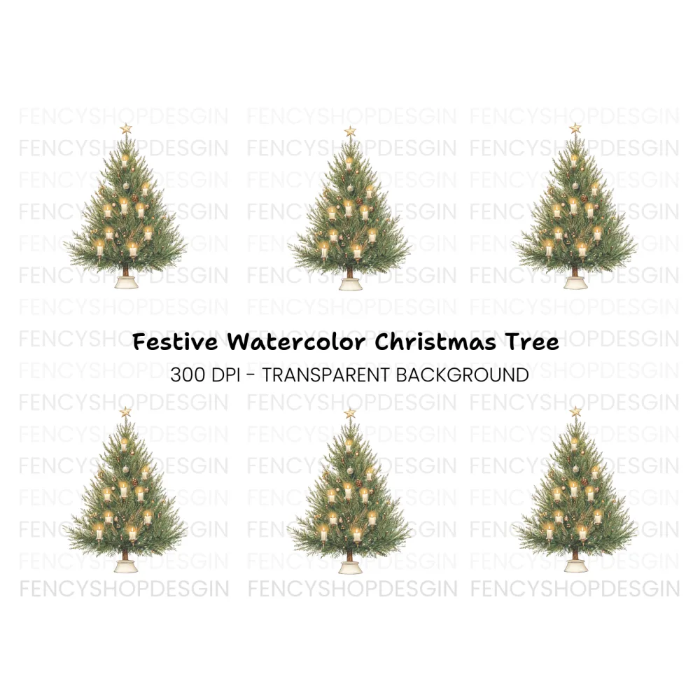Festive Christmas Tree with Candles Clipart Bundle