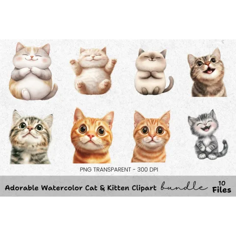 Adorable Cat Kitten Clipart Bundle
