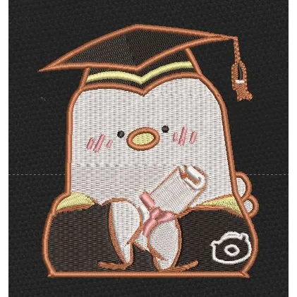 Graduation Penguin Brown Embroidery Design