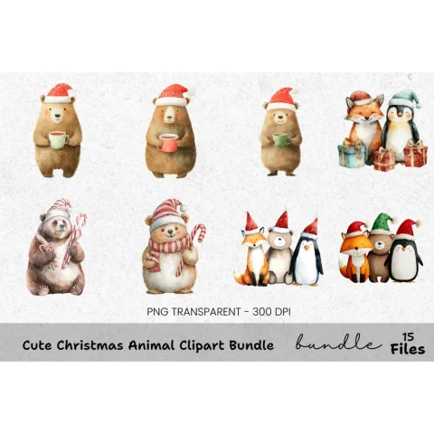 Cute Christmas Fox Clipart Bundle