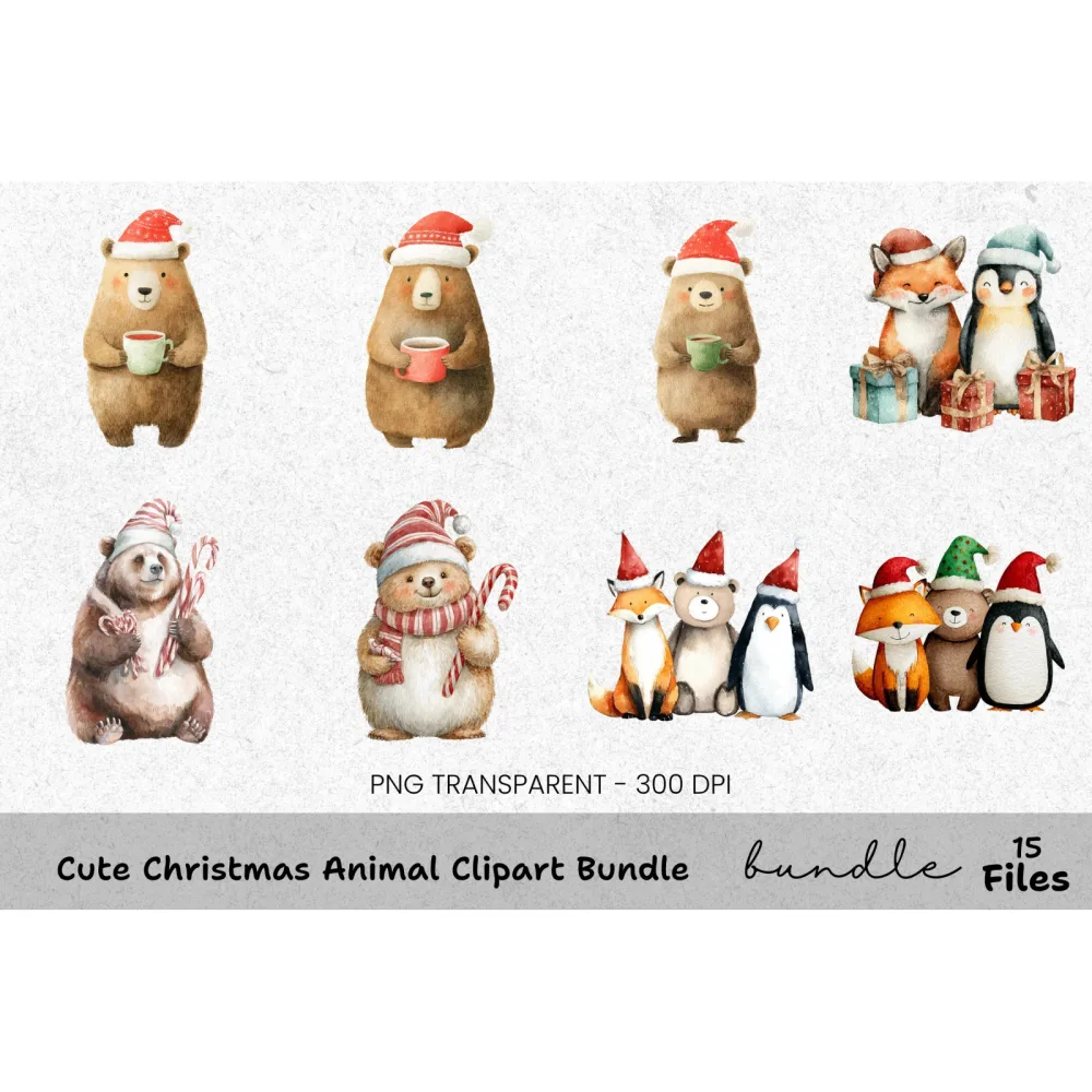 Cute Christmas Fox Clipart Bundle