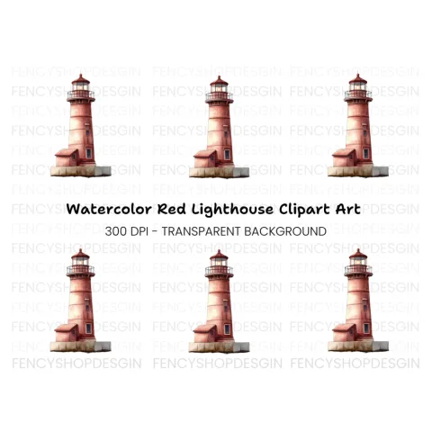 Single Red Lighthouse Clipart Bundle