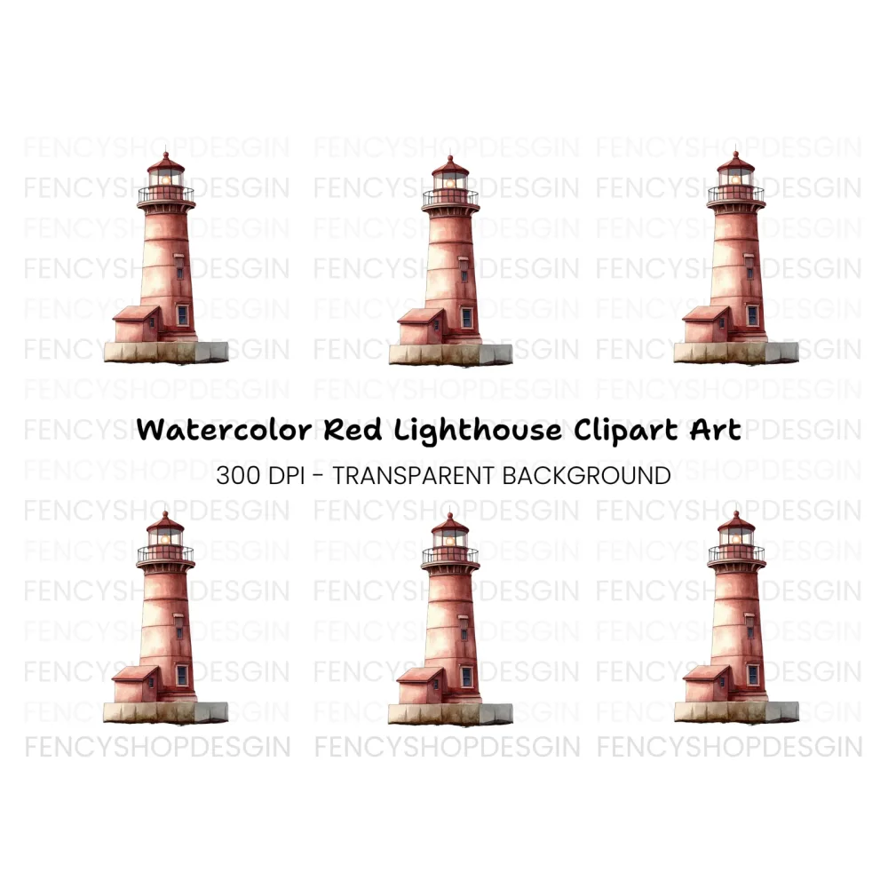 Single Red Lighthouse Clipart Bundle