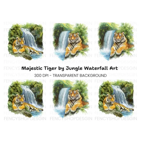 Majestic Tigers by Jungle Waterfall Clipart Bundle