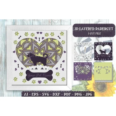 Pet Dog D Papercut Layered Lightbox SVG