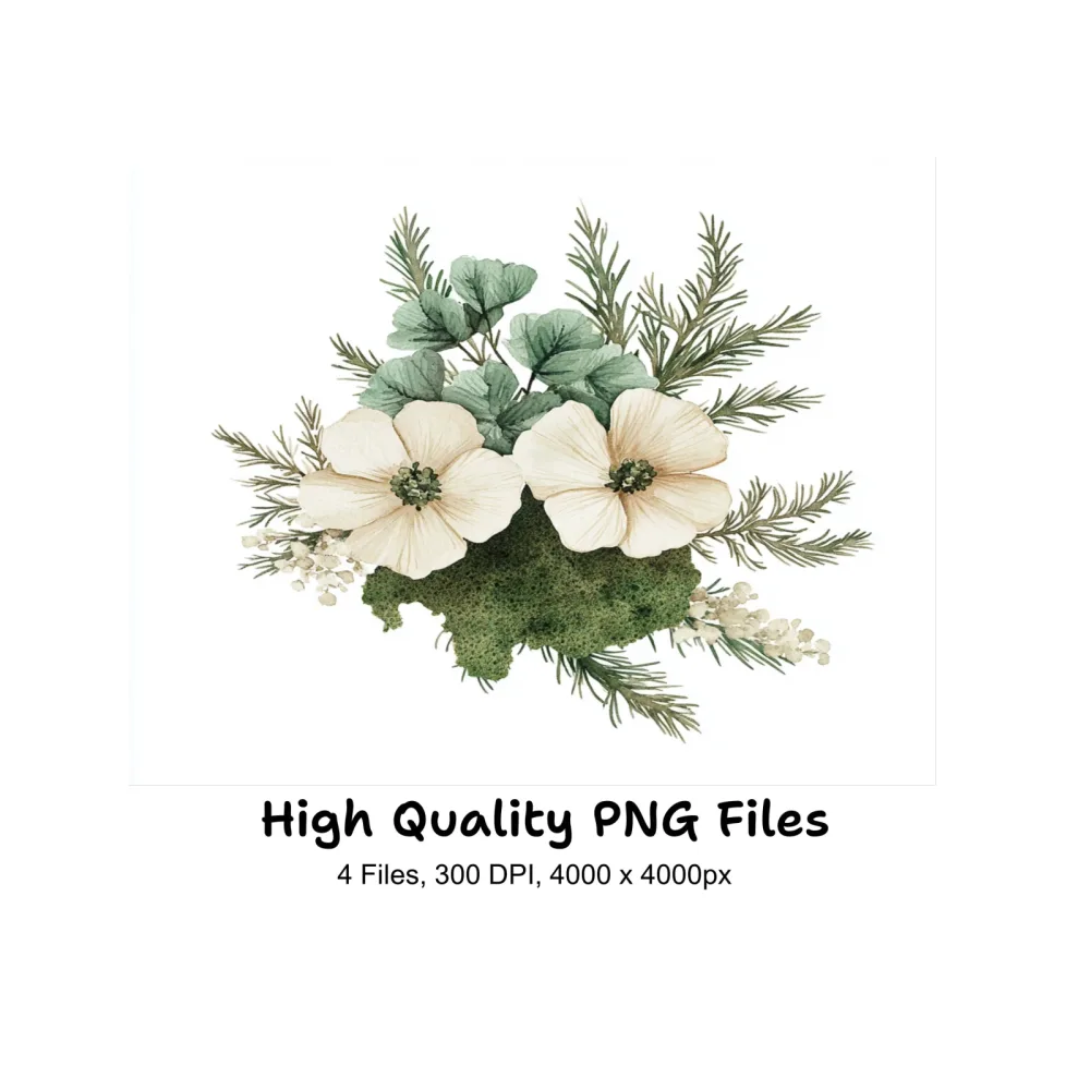 Winter Floral Pine Cone Clipart Bundle
