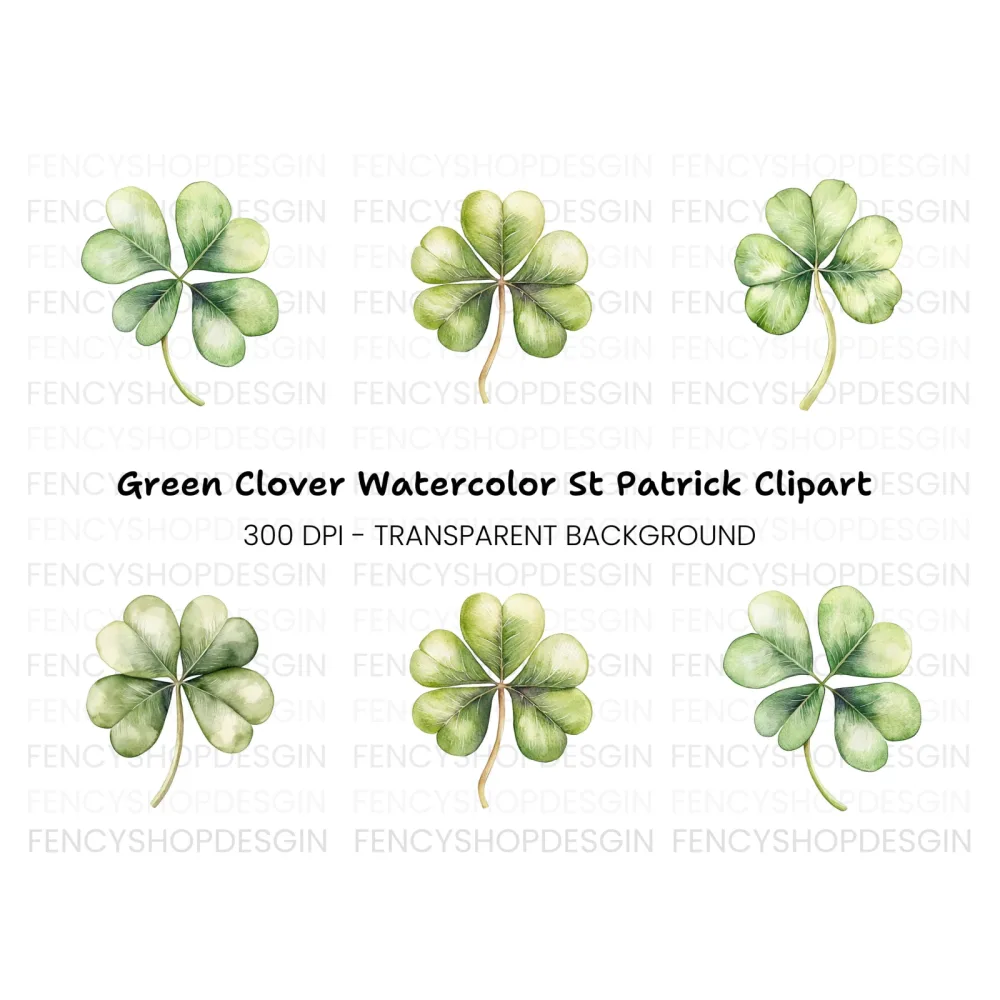 Hand Painted Clover Leaf Illustrations Clipart Bundle