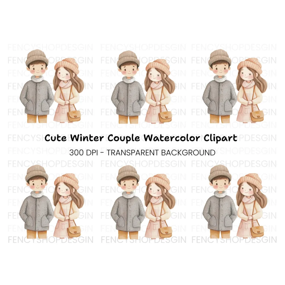 Charming Winter Couple Clipart Bundle