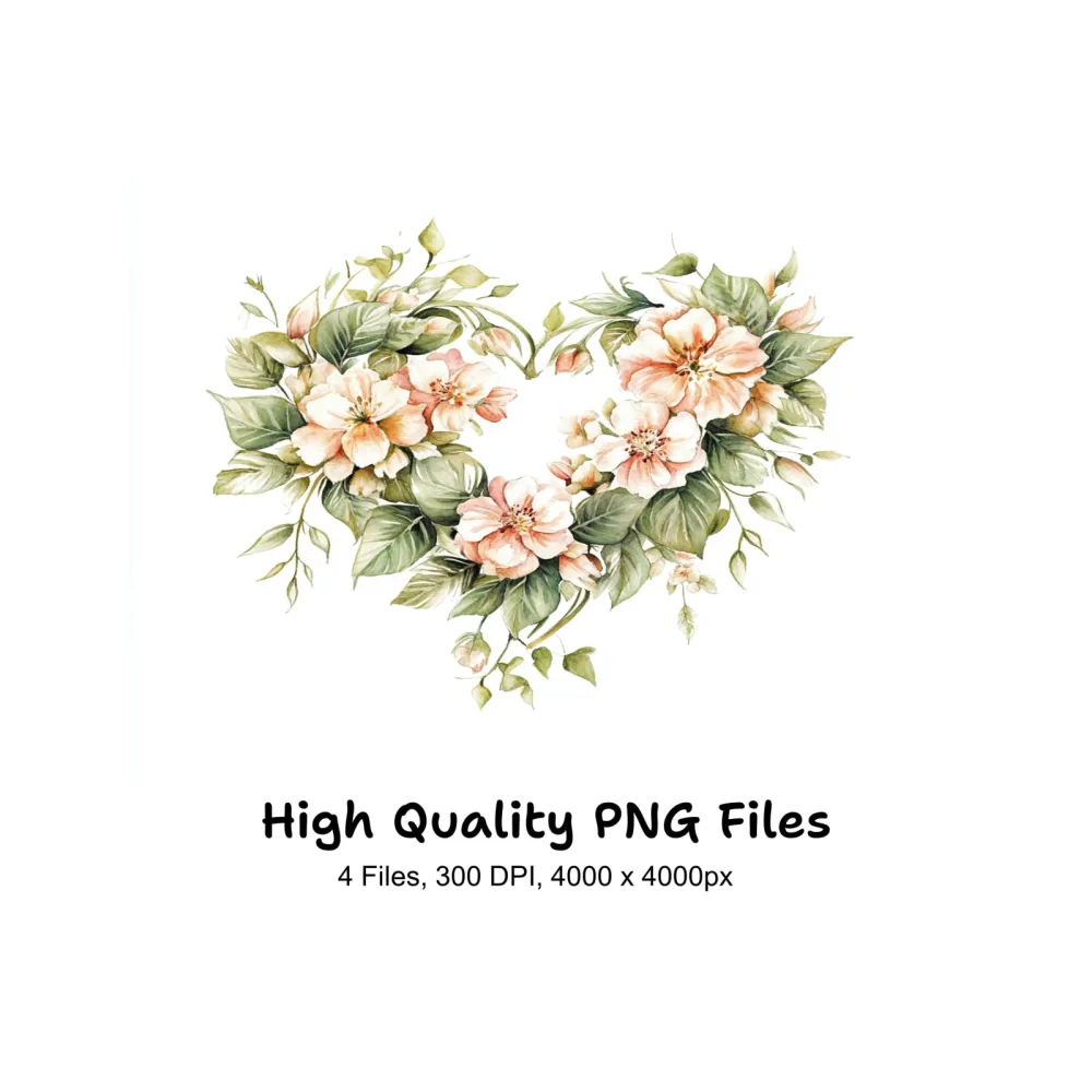 Floral Heart Clipart Bundle