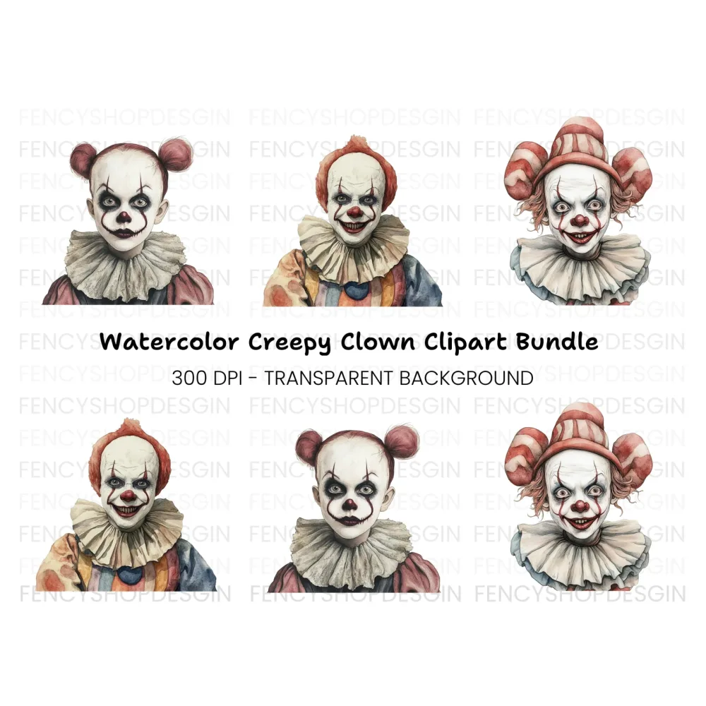 Creepy Clown Faces Clipart Bundle
