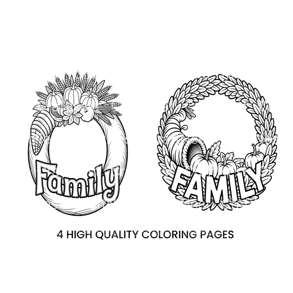 Thanksgiving Family Wreath Coloring Books
