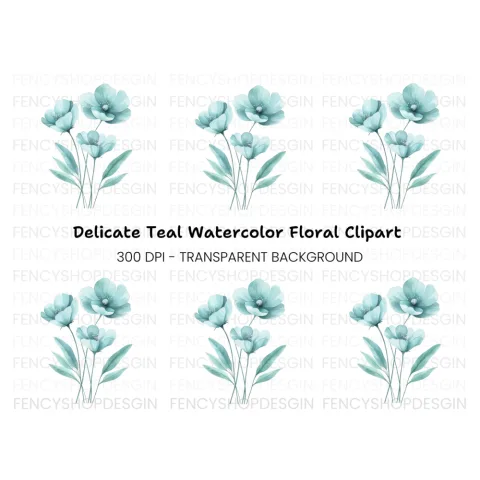 Teal Flowers Clipart Bundle