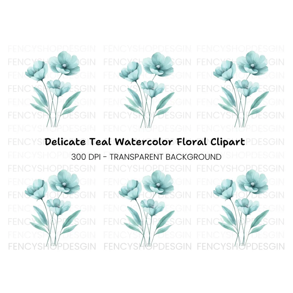 Teal Flowers Clipart Bundle