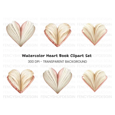 Open Heart Book Clipart Bundle