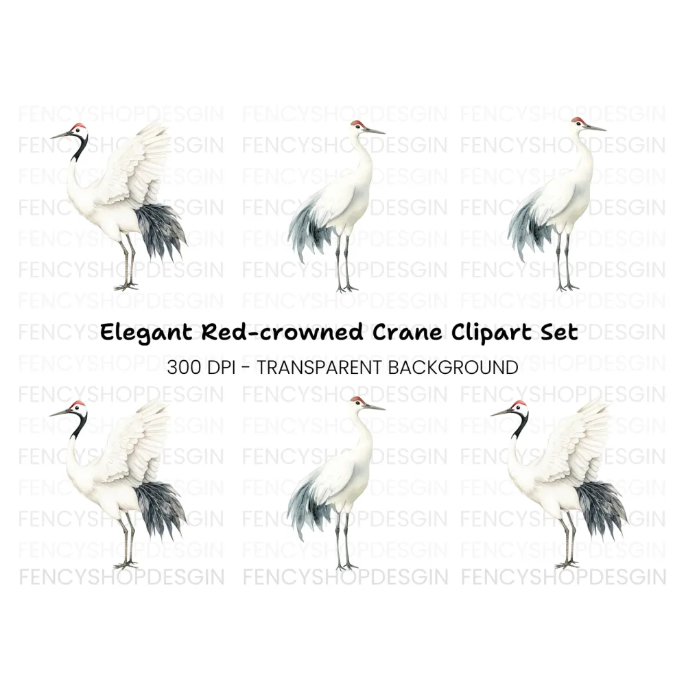 Elegant Japanese Crane Clipart Bundle