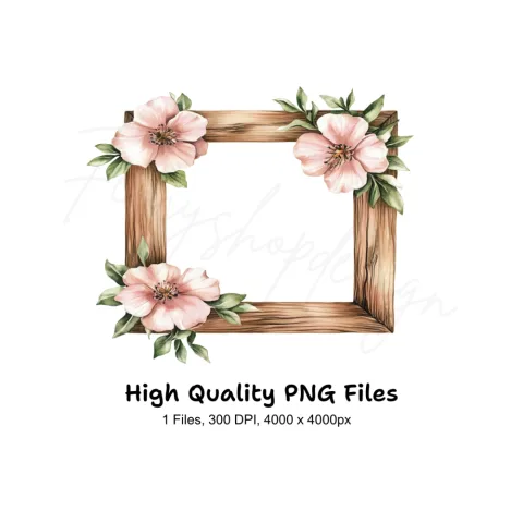 Floral Wooden Frame Clipart Bundle