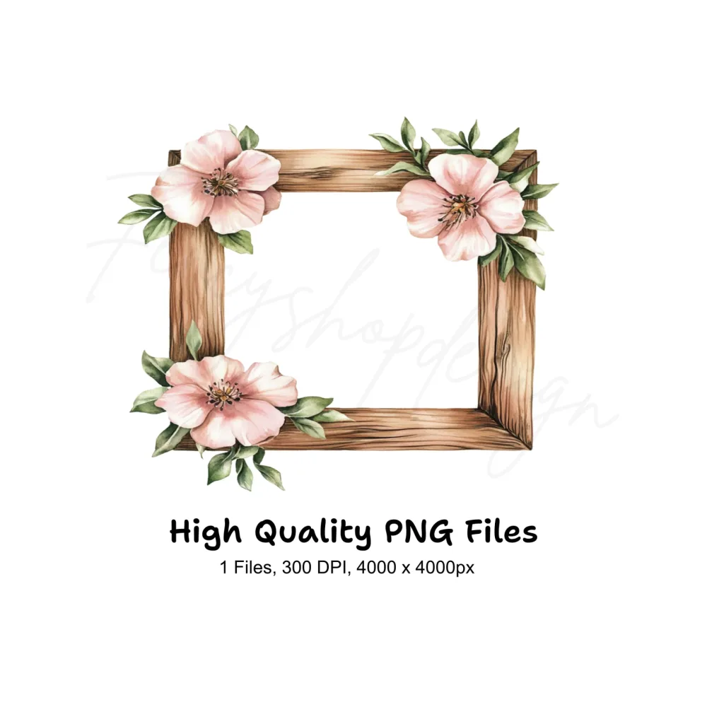Floral Wooden Frame Clipart Bundle