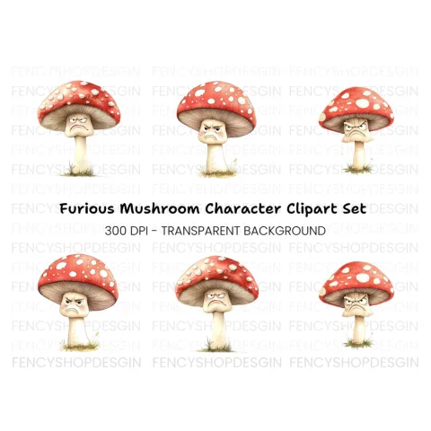 Angry Mushroom Character Clipart Bundle