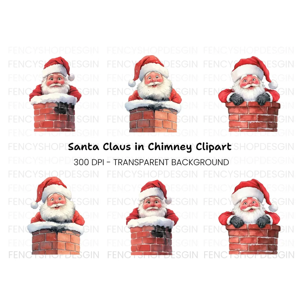 Jolly Santa Claus Chimney Clipart Bundle