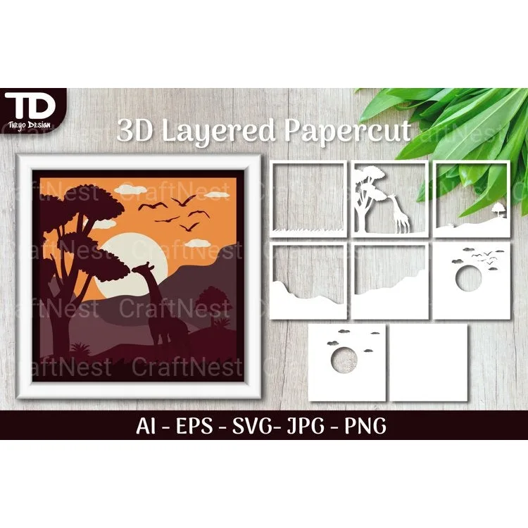 Shadow Box Animal Scene Layered Papercut SVG
