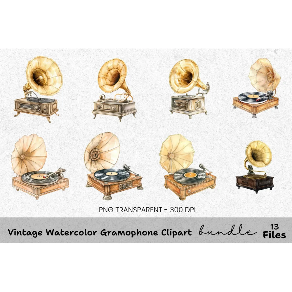 Vintage Gramophone Clipart Bundle